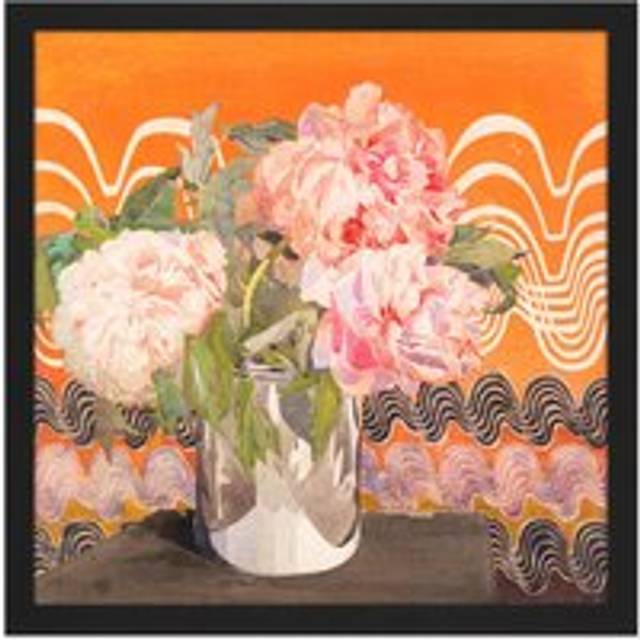 Wall Art Print Rennie Mackintosh Peonies Flowers Vase Painting Square Framed Picture 16X16 Inch - Black - W16 inch x H16 inch