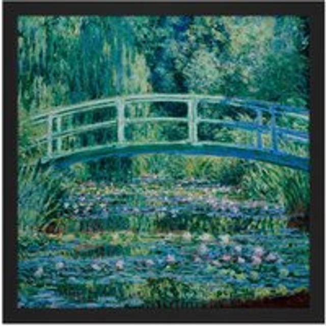 Wall Art Print Monet Water Lilies Japan Bridge Painting Square Framed Picture 16X16 Inch - Black - W16 inch x H16 inch