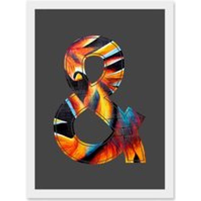 Symbol & And Ampersand Sign Golden Bird Decorative Graffiti Mural Alphabet Initial Stencil Artwork Framed Wall Art Print A4 - White - One Size