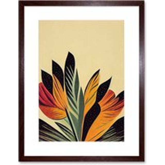 Wall Art Print Abstract Retro Art Nouveau Flowers in Bloom Black Gold Artwork Framed 9X7 Inch - Brown - W7 inch x H9 inch