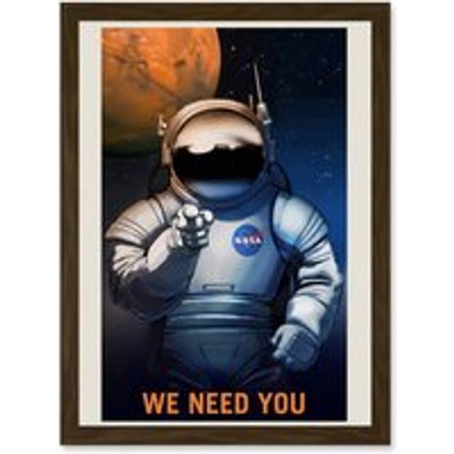 Nasa Poster Space Job Advert We Need You A4 Artwork Framed Wall Art Print - Brown - One Size