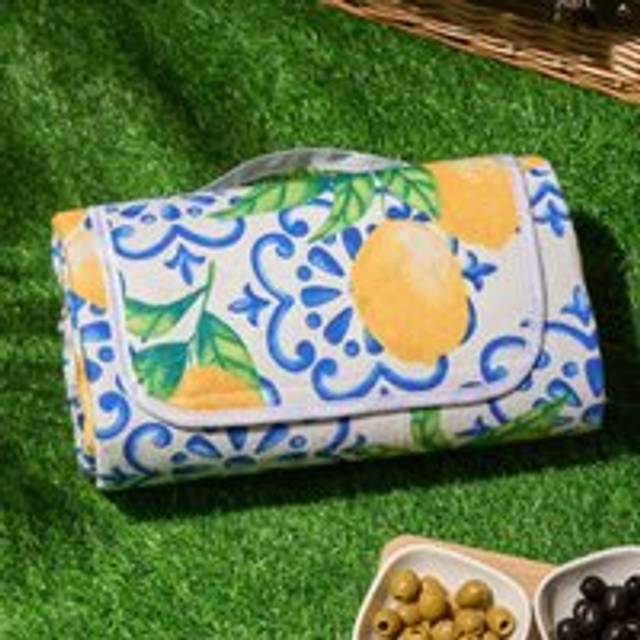Picnic blanket foldable travel water resistant outdoor rug mat tropical lemons