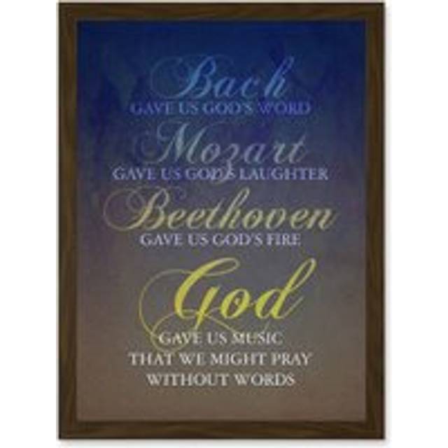 Bach Mozart Beethoven God Pray Quote Religious Typography Blue Artwork Framed Wall Art Print A4 - Brown - One Size