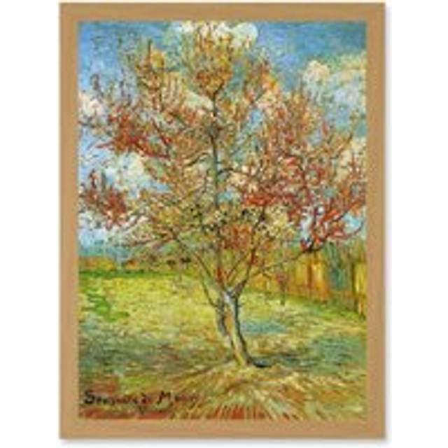 Painting Van Gogh Pink Peach Tree Blossom Artwork Framed Wall Art Print A4 - Tan - One Size