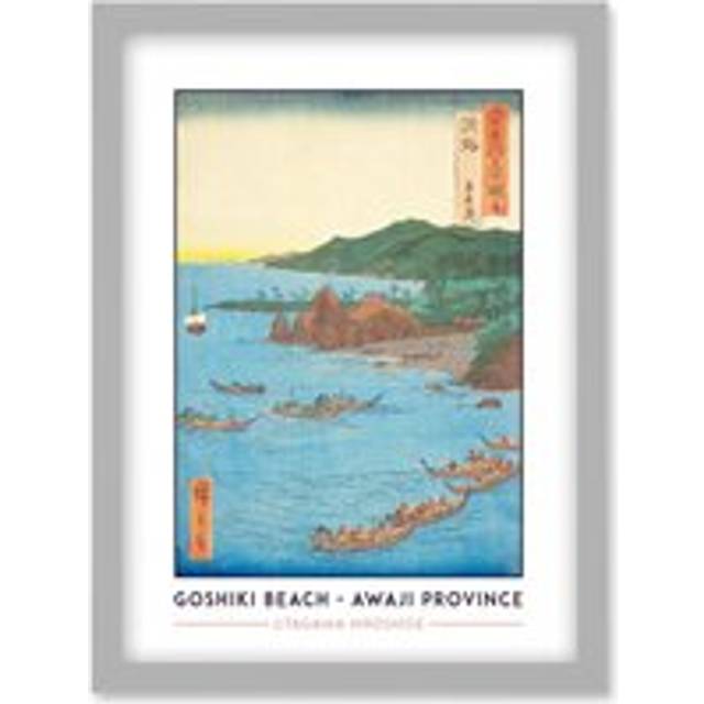 Goshiki Beach Awaji Province Utagawa Hiroshige Japan Woodblock Classic Collection Artwork Framed Wall Art Print A4 - Grey - One Size