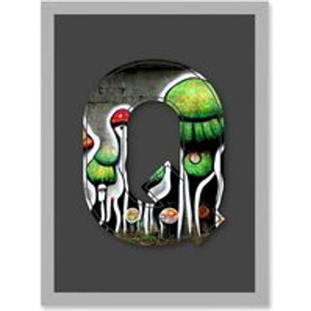 Letter Q Abstract Trippy Grey Green Decorative Graffiti Mural Alphabet Initial Stencil Artwork Framed Wall Art Print A4 - One Size
