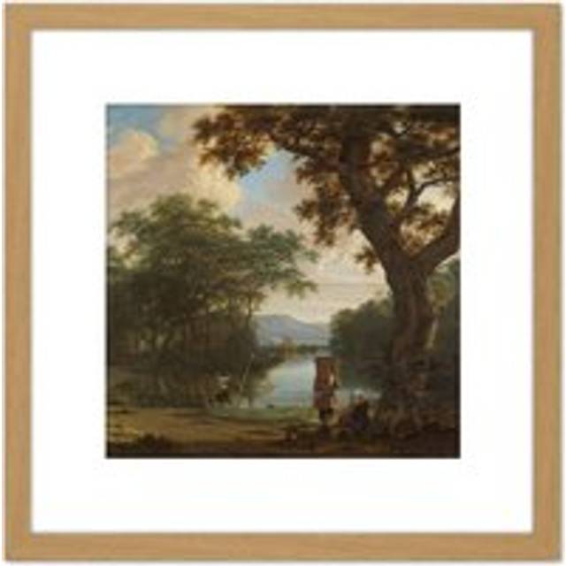 Van Der Haagen Landscape Fisherman Square Net 8X8 Inch Square Wooden Framed Wall Art Print Picture with Mount - Tan - One Size