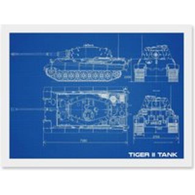 Military Tiger II Panzer Kampfwagen Heavy vest Blueprint Plan Artwork Framed Wall Art Print A4 - White - One Size