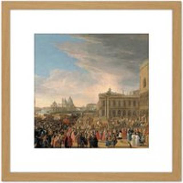 Carlevarijs Entry French Ambassador Venice 8X8 Inch Square Wooden Framed Wall Art Print Picture with Mount - Tan - One Size