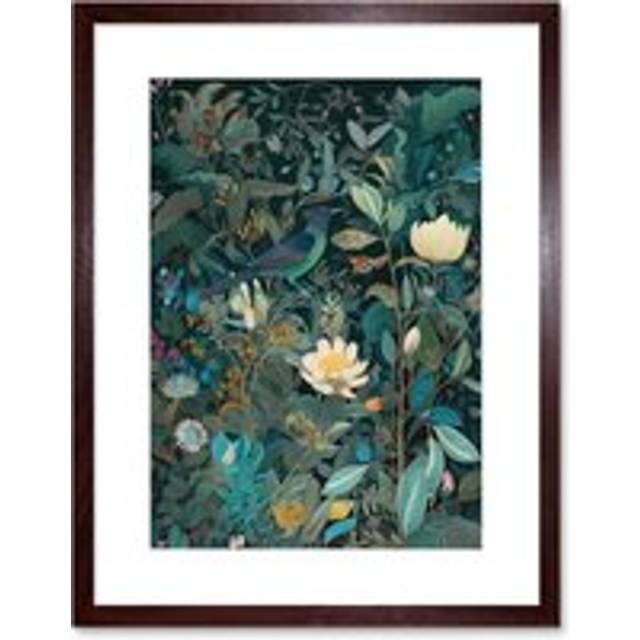 Wall Art Print Audubon Style Birds in Blooming Wildflower Field Artwork Framed 9X7 Inch - Brown - W7 inch x H9 inch