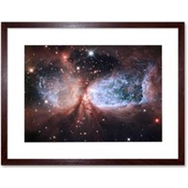 Wall Art Print Hubble Space Astronomy Bipolar Stellar Nursery Region S106 Nebula Forms Celestial Angel Wings In Bright Pink Red Blue Artwork Framed 9X - Brown - W7 inch x H9 inch