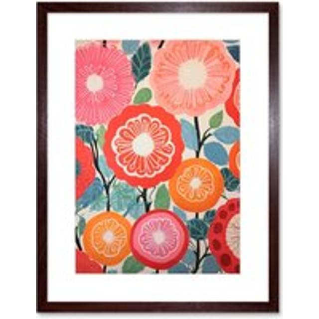 Wall Art Print Pomegranate Tree Flowers in Bloom Mediterranean Bright Floral Abstract Artwork Framed 9X7 Inch - Brown - W7 inch x H9 inch