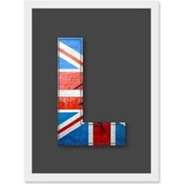 Letter L Abstract UK Flag Red White Blue Decorative Graffiti Mural Alphabet Initial Stencil Artwork Framed Wall Art Print A4 - One Size