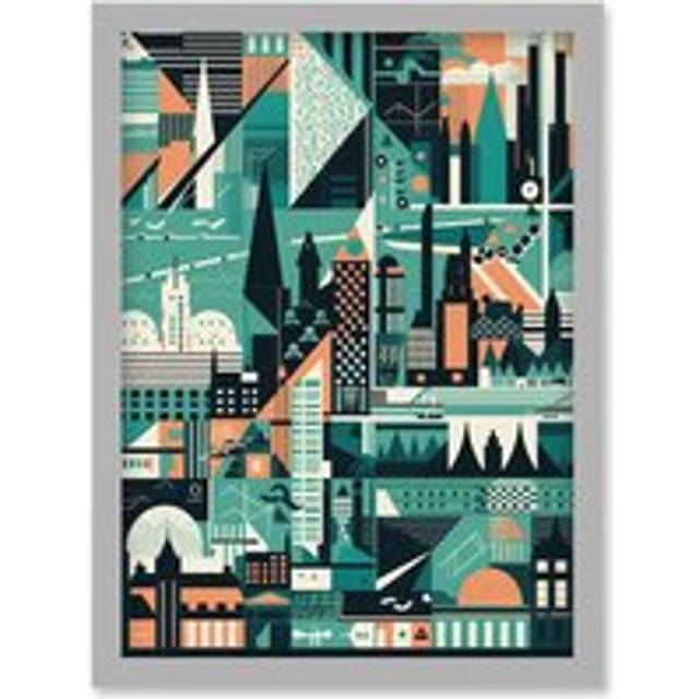 Modern Abstract Geometric Dundee Cityscape Design Artwork Framed Wall Art Print A4 - Grey - One Size