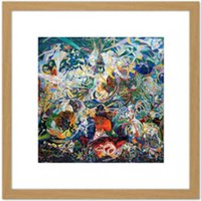 Stella Battle Lights Coney Island Mardi Gras Painting 8X8 Inch Square Wooden Framed Wall Art Print Picture with Mount - Tan - One Size