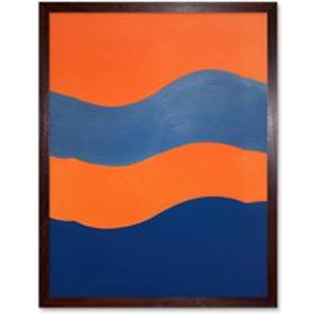 Wall Art Print Colours of the Mediterranean Oil Painting Cobalt Blue and Tangerine Orange Minimalist Artwork Art Framed - Brown - W12 inch x H16 inch