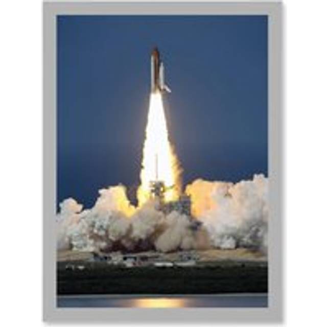 Shuttle Discovery Launch NASA International Space Station Artwork Framed Wall Art Print A4 - Grey - One Size