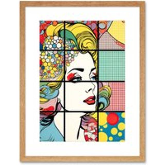 Wall Art Print Abstract Comic Book Style Bubbles Geometric Patterns and Woman Face Pop Art Halftone Artwork Framed 9X7 Inch - Beige - W7 inch x H9 inc - W7 inch x H9 inch