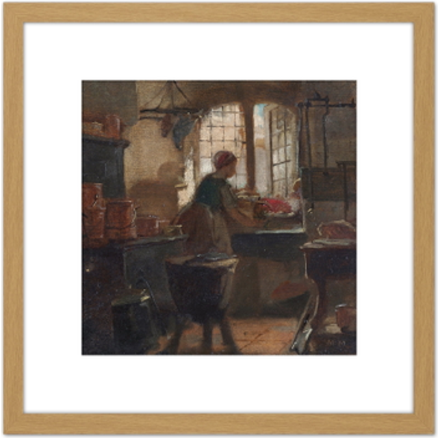Matthijs Maris Kitchen Cooking Pots Painting 8X8 Inch Square Wooden Framed Wall Art Print Picture with Mount - Tan - One Size