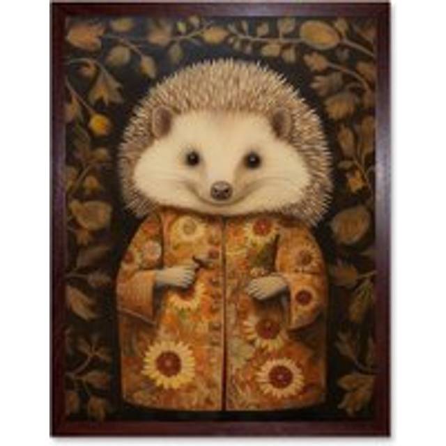 Wall Art Print Autumn Hedgehog in Sunflower dressing gown Modern Artwork Art Framed - Brown - W12 inch x H16 inch