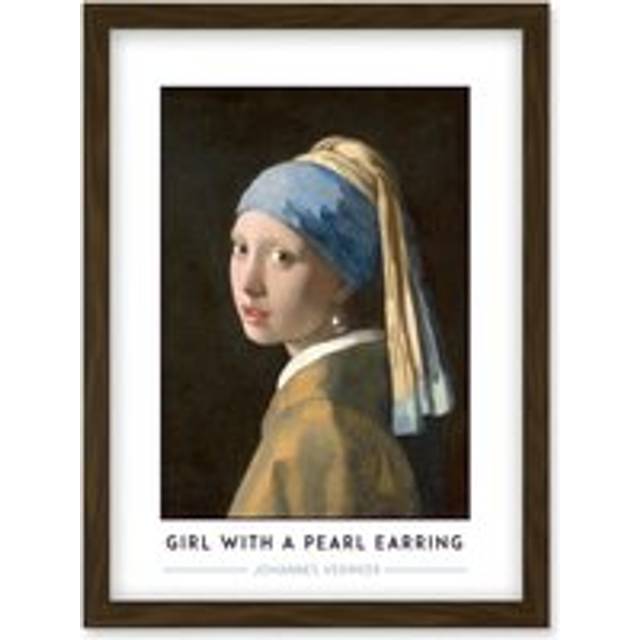 Johannes Vermeer Girl With A Pearl Earring Painting Artwork Framed Wall Art Print A4 - Brown - One Size