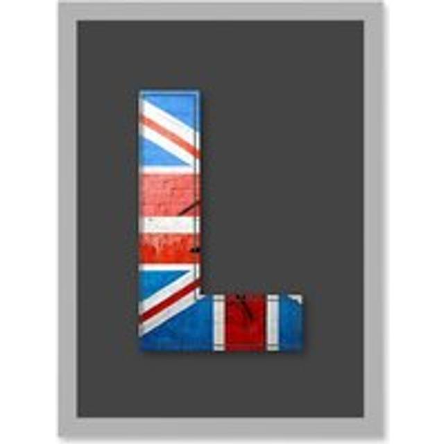 Letter L Abstract UK Flag Red White Blue Decorative Graffiti Mural Alphabet Initial Stencil Artwork Framed Wall Art Print A4 - Grey - One Size