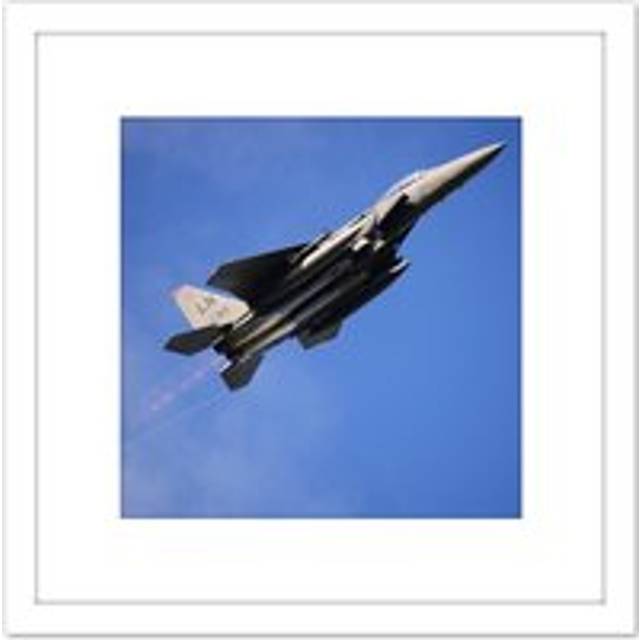 Military USA USAF Air Force F-15E Strike Eagle Aircraft Photo 8X8 Inch Square Wooden Framed Wall Art Print Picture with Mount - White - One Size