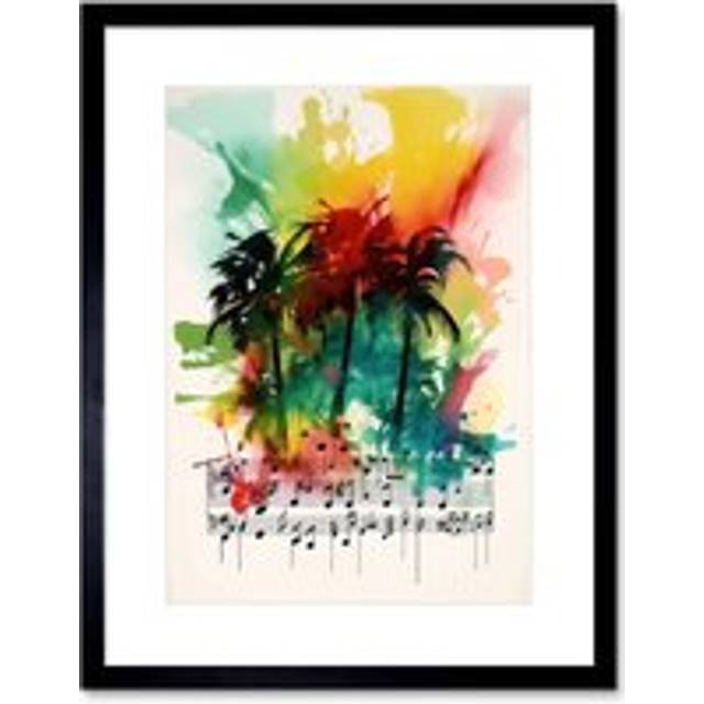 Wall Art Print Melodic Oasis Tropical Palm Tree Sonata Music Modern Splat Paint Watercolour Painting Artwork Framed 9X7 Inch - Black - W7 inch x H9 in - W7 inch x H9 inch