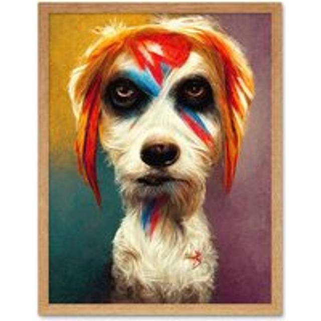Wall Art Print Aladdin Sane Ziggy Stardust Terrier Dog Fun Quirky Painting Art Framed - Tan - W12 inch x H16 inch