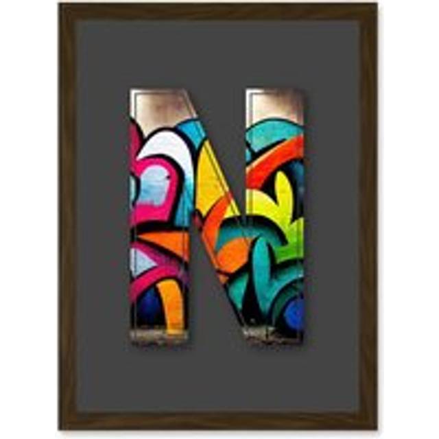 Letter N Tagging Multicoloured Decorative Graffiti Mural Alphabet Initial Stencil Artwork Framed Wall Art Print A4 - Brown - One Size