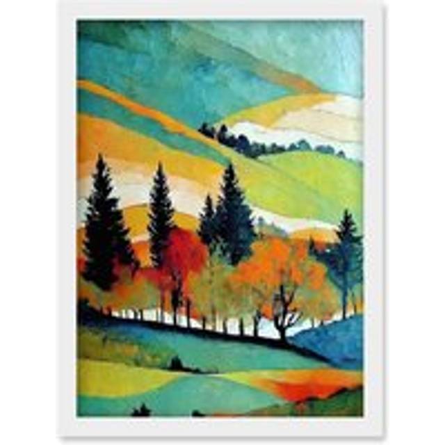 Colourful Autumn Landscape Scotland Hillside Forest Oil Painting Artwork Framed Wall Art Print A4 - White - One Size