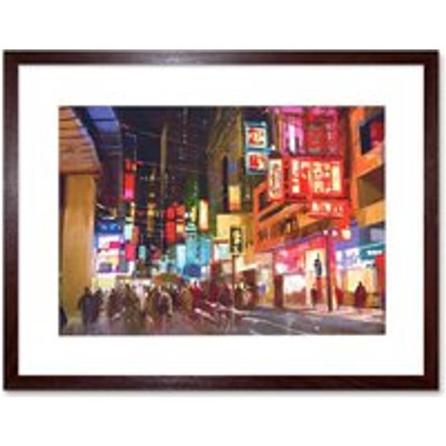 Wall Art Print City New York Chinatown Art Framed 9x7 inch - Brown - W7 inch x H9 inch
