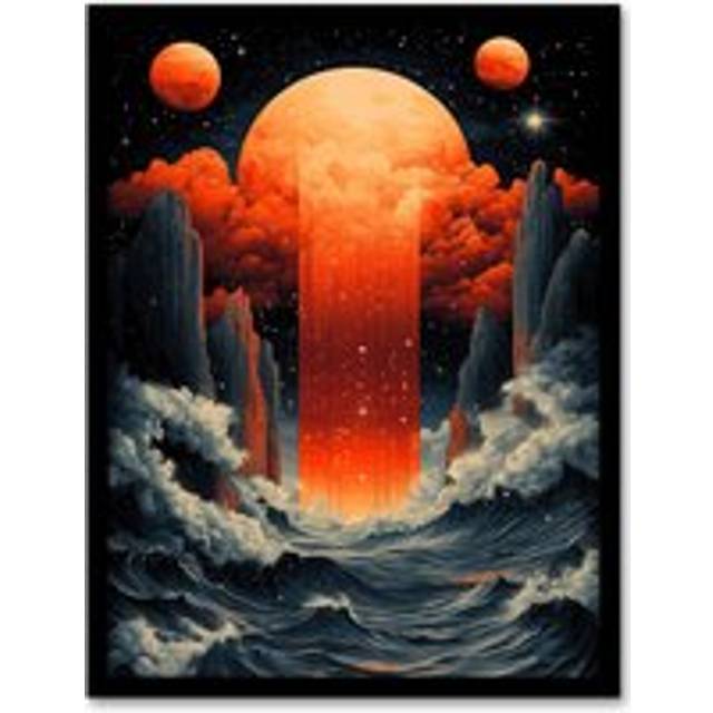Aquarius Zodiac Sign Space Seascape Concept Art Framed Art Print - Orange - W12 inch x H16 inch