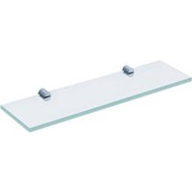 Bathroom & Kitchen Clear Toughened Glass Shelf With Chrome Brass Brackets - Silver - One Size
