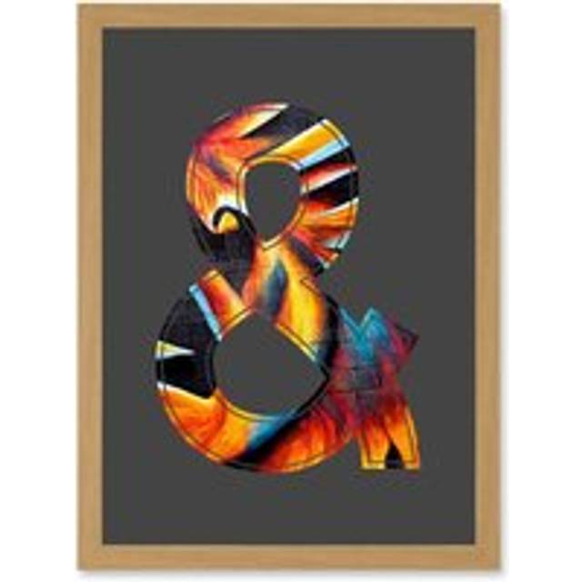 Symbol & And Ampersand Sign Golden Bird Decorative Graffiti Mural Alphabet Initial Stencil Artwork Framed Wall Art Print A4 - Tan - One Size