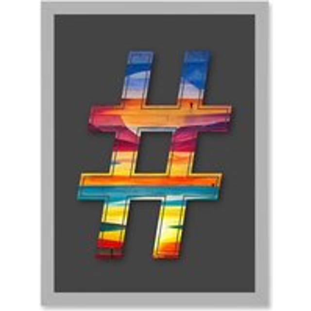 Symbol # Hashtag Pound Sign Alien Landscape Decorative Graffiti Mural Alphabet Initial Stencil Artwork Framed Wall Art Print A4 - Grey - One Size