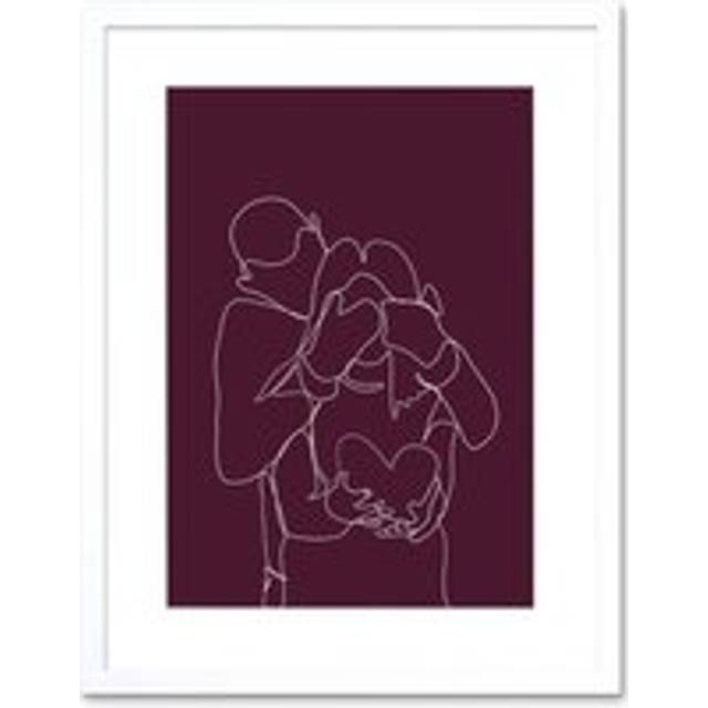 Wall Art Print Continuous Line Couple Art Black Framed 9x7 inch - White - W7 inch x H9 inch