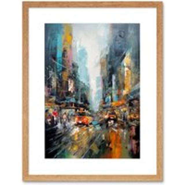 Wall Art Print New York City Rainy Day Abstract Action Cityscape Artwork Framed 9X7 Inch - Beige - W7 inch x H9 inch