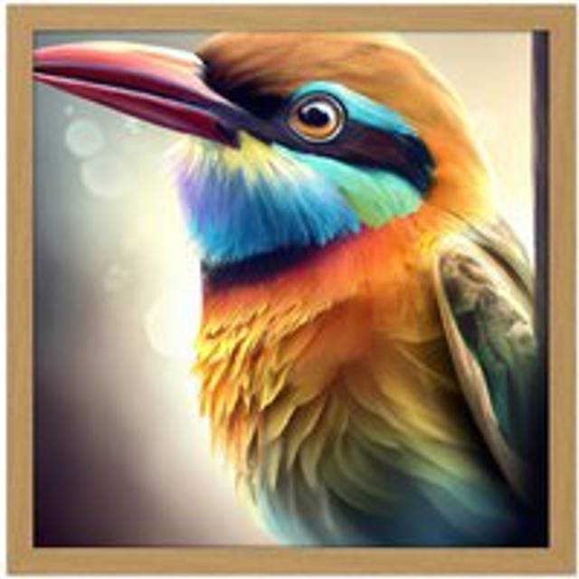 Wall Art Print Bird Multicoloured Feathers Plumage Bright Painting Square Framed Picture 16X16 Inch - Tan - W16 inch x H16 inch