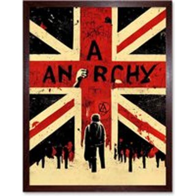 Wall Art Print Anarchy Union Jack Stencil Rebel Graffiti Punk UK Art Framed - Brown - W12 inch x H16 inch