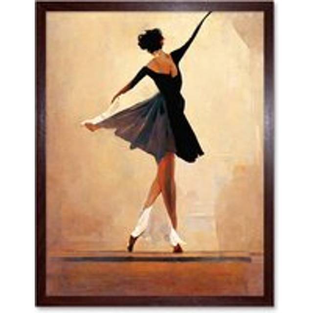Wall Art Print Graceful Ballet Dancer In Black Dress Art Framed - Brown - W12 inch x H16 inch