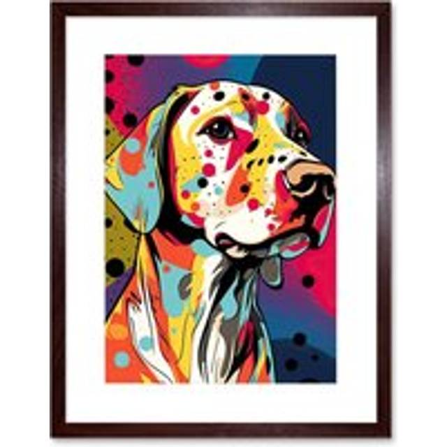 Wall Art Print Labrador Retriever Dog Linocut Colourful Pattern Polka Dot Portrait Modern Artwork Framed 9X7 Inch - Brown - W7 inch x H9 inch