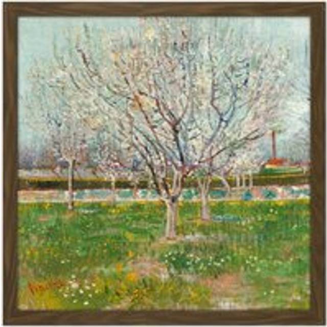 Wall Art Print Vincent Van Gogh Orchard In Blossom Plum Trees Square Framed Picture 16X16 Inch - Brown - W16 inch x H16 inch