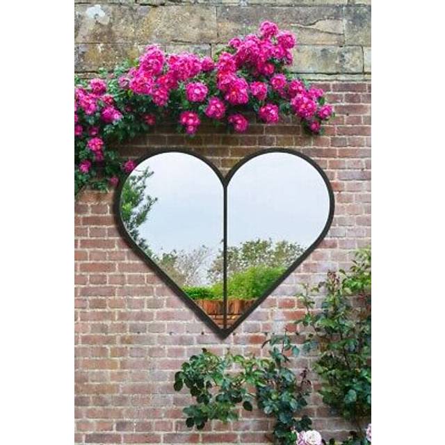 Black Metal Framed Heart Shaped Wall Garden Mirror (80CM X 80CM) MAX - 1 Pack