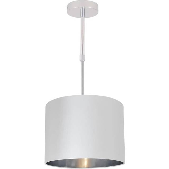 White Faux Silk 30cm Drum Light Ceiling Adjustable Flush Shade with Chrome Inner - Silver - One Size