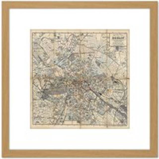 Map 1910 Muncheberg Berlin City Plan Germany 8X8 Inch Square Wooden Framed Wall Art Print Picture with Mount - Tan - One Size