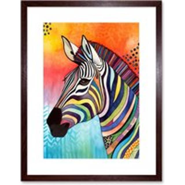 Wall Art Print Zebra Folk Art Bright Multicoloured Artwork Framed 9X7 Inch - Brown - W7 inch x H9 inch