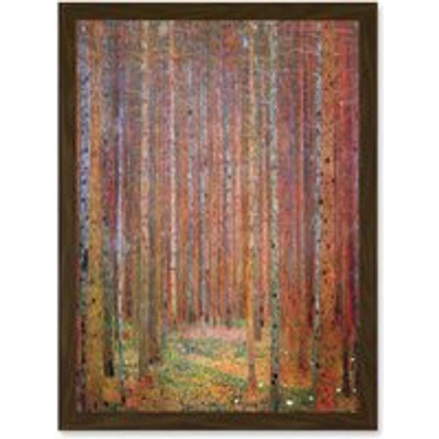 Gustav Klimt Tannenwald Iandscape Autumn Trees Orange Painting A4 Artwork Framed Wall Art Print - Brown - One Size