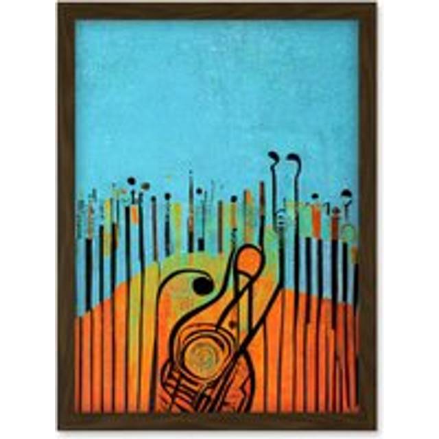Conceptual Modern Abstract Musician On Stage Piano Artwork Framed Wall Art Print A4 - Brown - One Size
