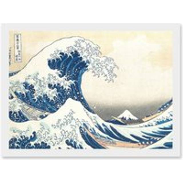 Hokusai Great Wave Off Kanagawa Mount Fuji Japan Tsunami Iconic A4 Artwork Framed Wall Art Print - White - One Size